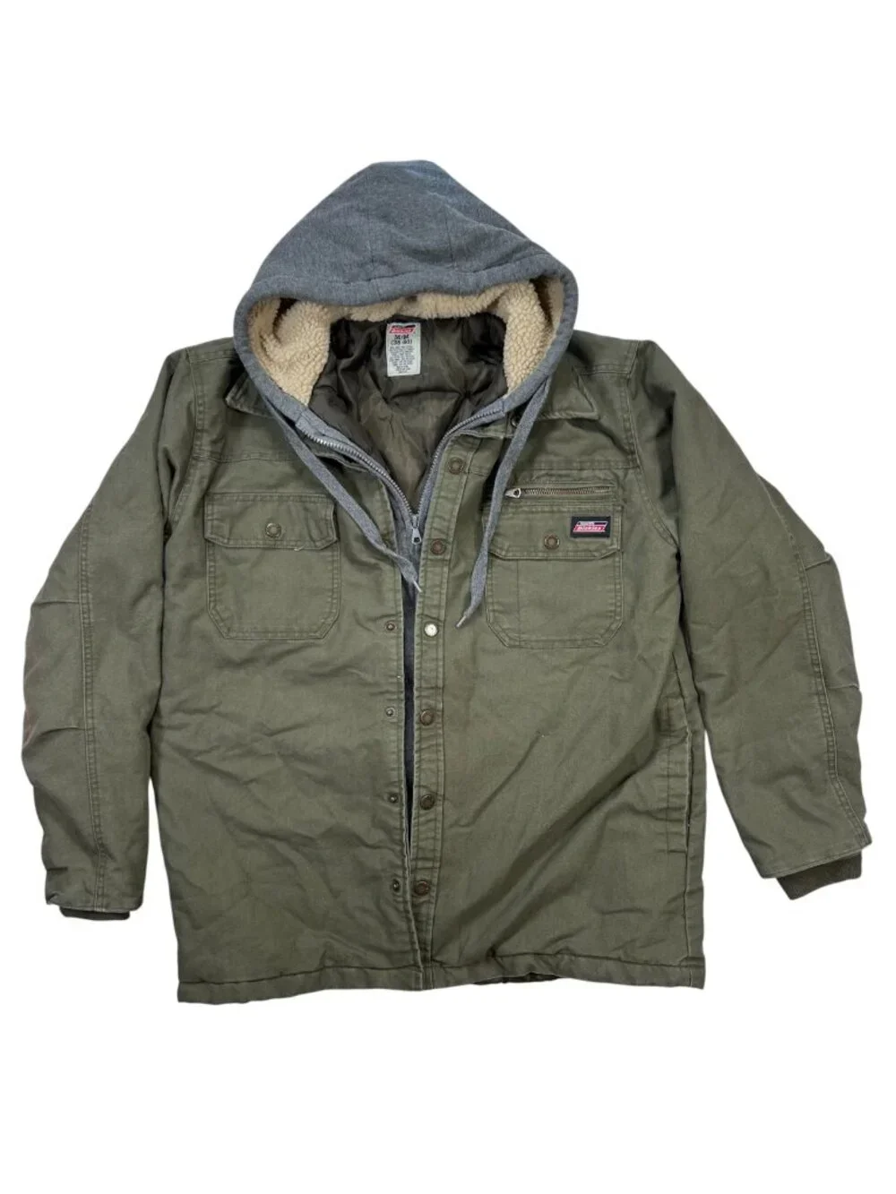 Dickies 38-40 Men Sherpa Hooded Coat Green Work Outdoors